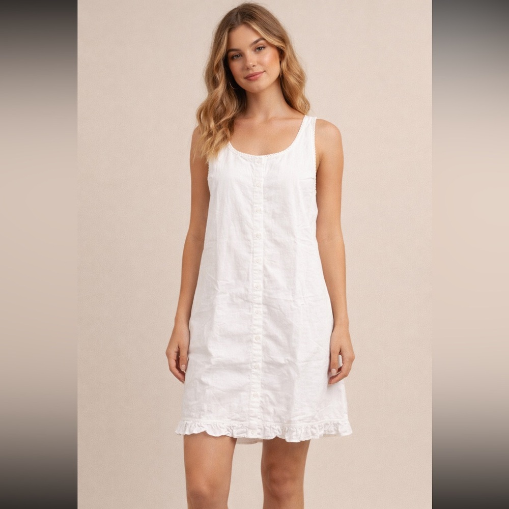 Brandy Melville White Mini Dress Button Drown Cotton